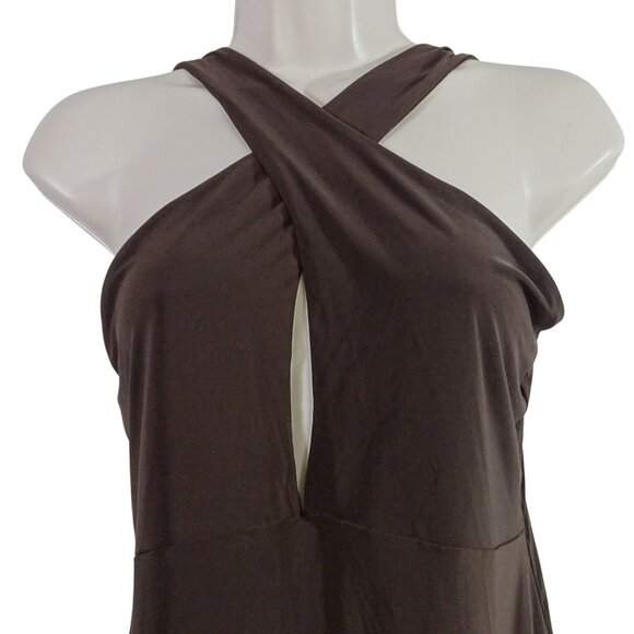 Boohoo Brown Bodycon Sheath Dress Women Size 12 Sleeveless Keyhole Partywear NEW - Picture 2 of 10